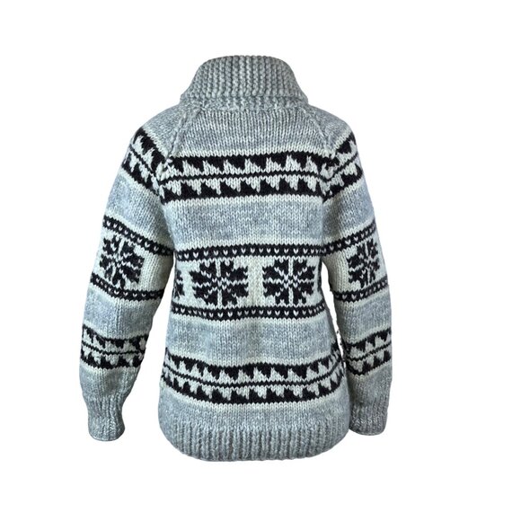 Tuak Unisex Grey & Black Wool Nordic Knit Cardigan Sweater Shawl Collar - Picture 3 of 8